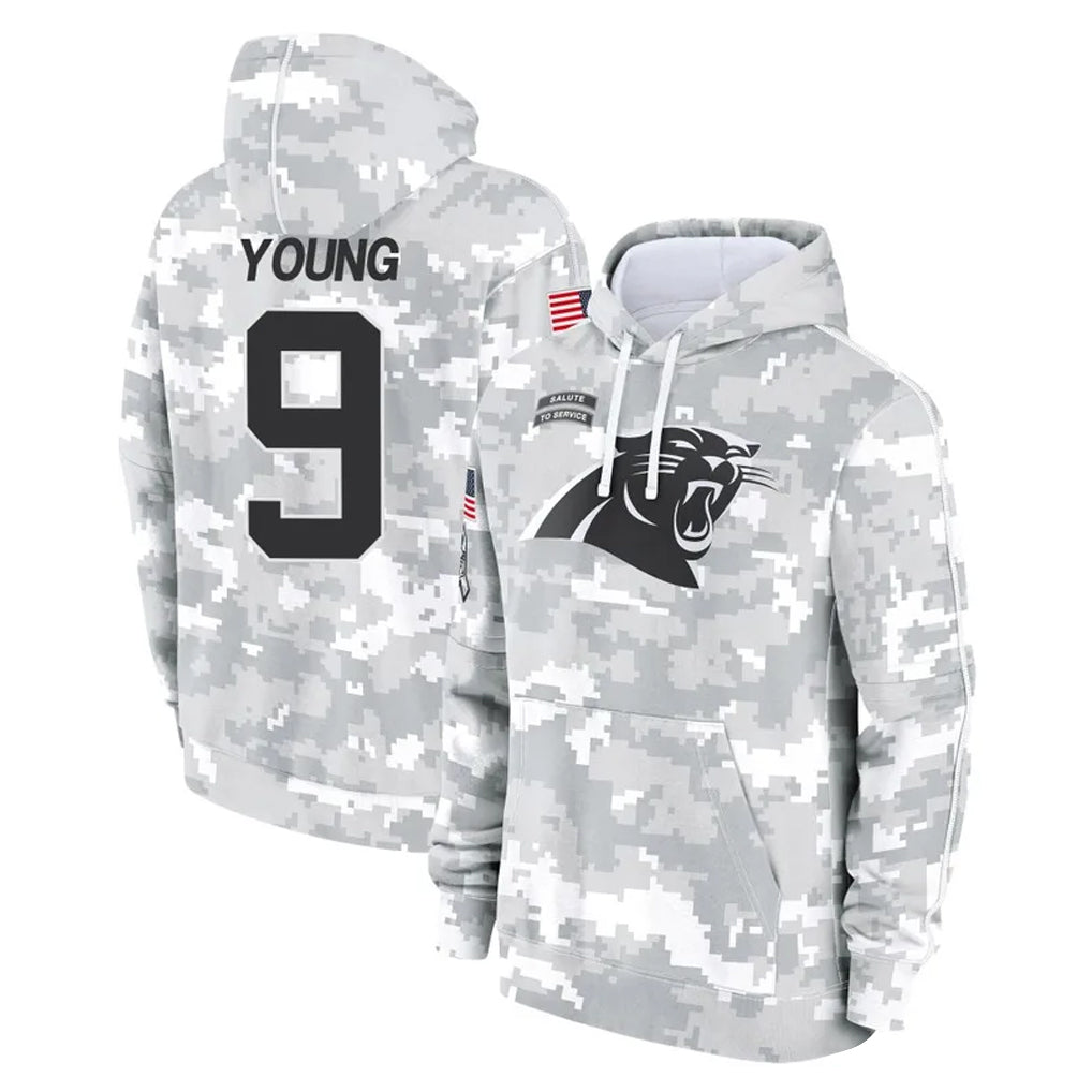Pouc C.Panthers #9 Bryce Young Player Arctic Camo Salute to Service Pullover Hoodies Limited Game Stitched Jerseys