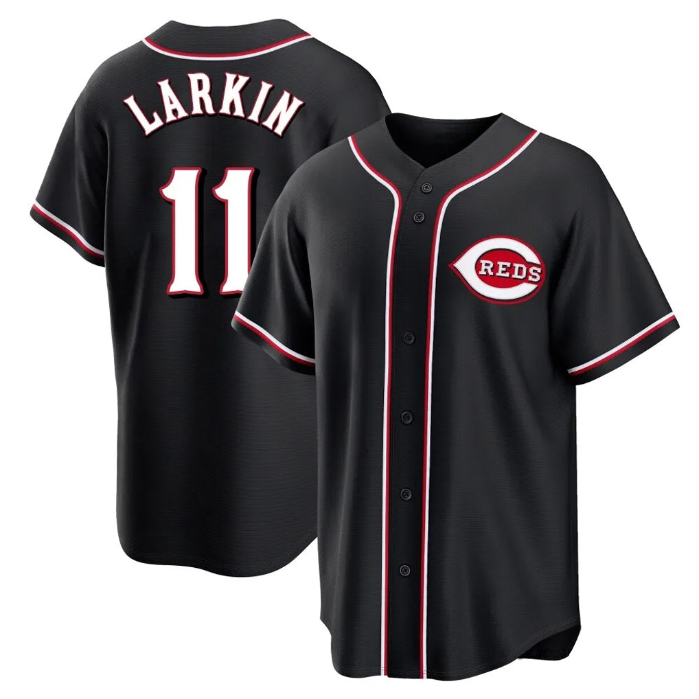 Pouc C.Reds #11 Barry Larkin Player Black Fashion Out Home Game Stitched Jerseys
