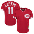 Pouc C.Reds #11 Barry Larkin Player Mitchell & Ness Red Throwback Cooperstown Mesh T-shirt Game Stitched Jerseys