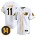 Pouc C.Reds #11 Barry Larkin Player White-Gold Vapor Premier Limited Home Stitched Jerseys