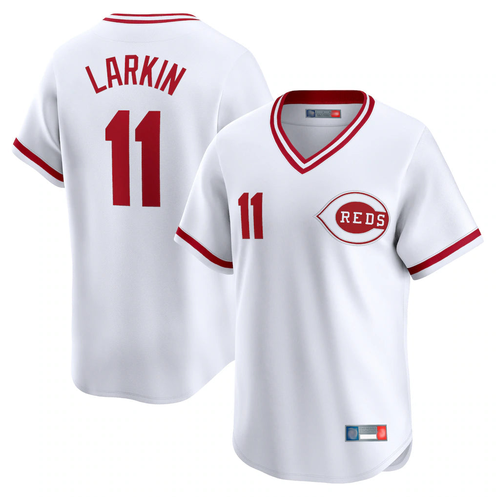 Pouc C.Reds #11 Barry Larkin Player White Cooperstown Collection Limited T-shirt Home Stitched Jerseys