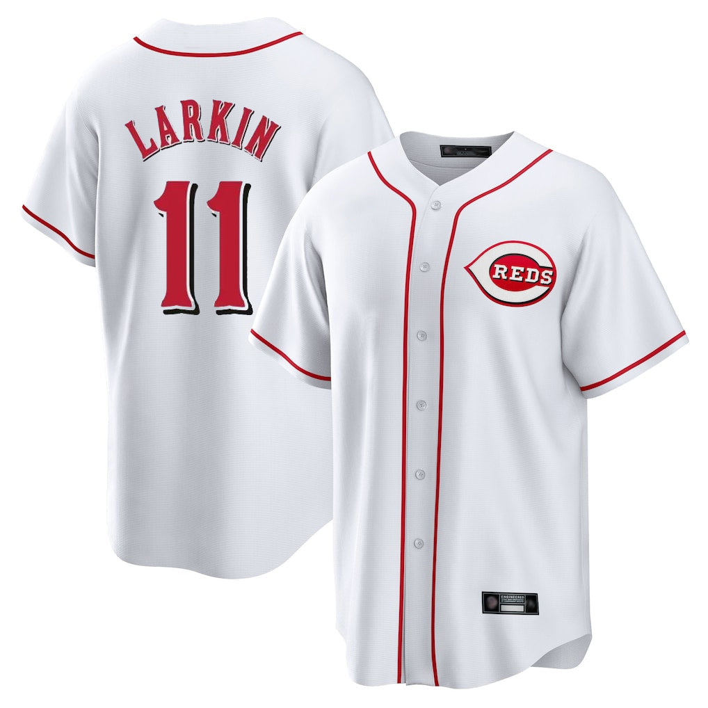 Pouc C.Reds #11 Barry Larkin Player White Game Home Stitched Jerseys