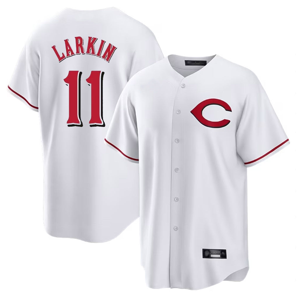 Pouc C.Reds #11 Barry Larkin Player White Home Game Stitched Jerseys