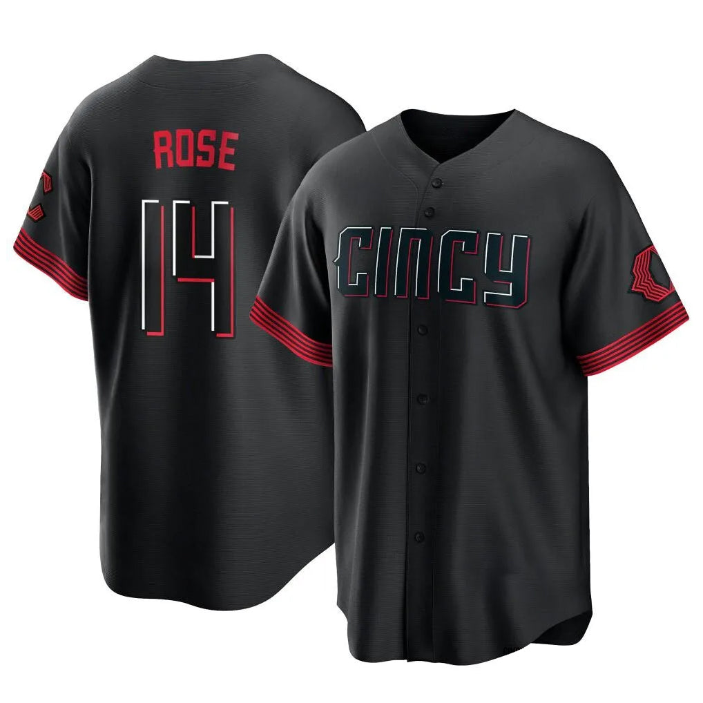 Pouc C.Reds #14 Pete Rose Player Black City Connect Home Game Stitched Jerseys