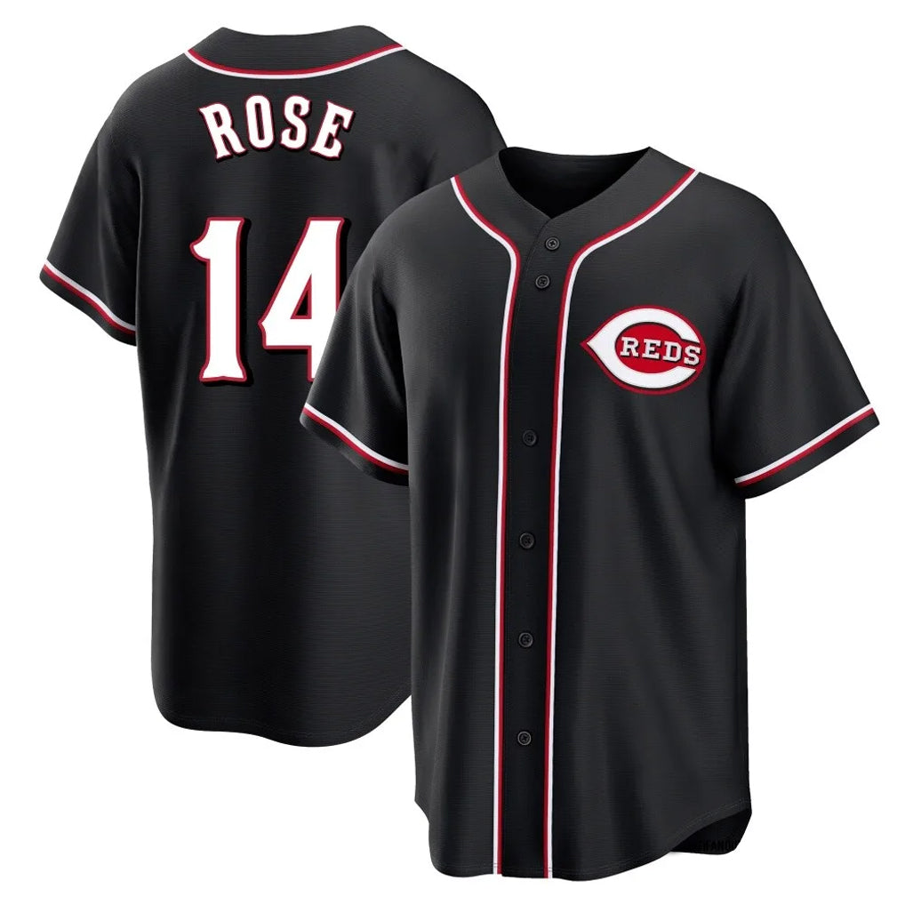 Pouc C.Reds #14 Pete Rose Player Black Fashion Out Home Game Stitched Jerseys