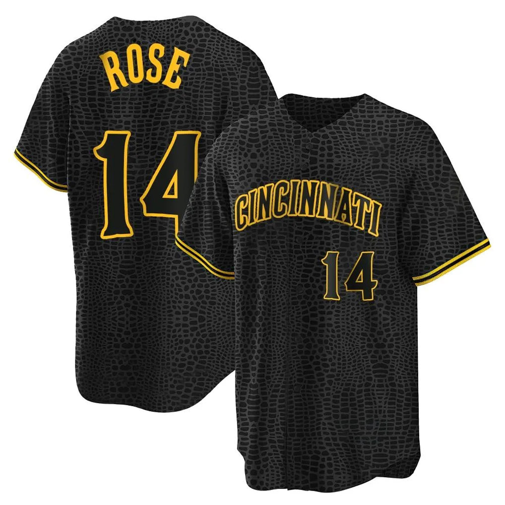 Pouc C.Reds #14 Pete Rose Player Black Snake Skin City Home Stitched Jerseys