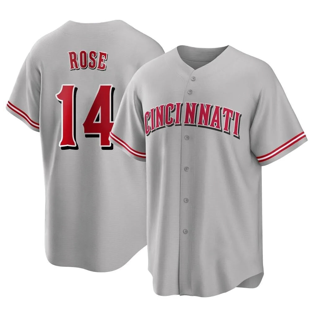 Pouc C.Reds #14 Pete Rose Player Gray Home Game Stitched Jerseys