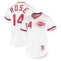 Pouc C.Reds #14 Pete Rose Player Mitchell & Ness White Throwback Cooperstown Mesh T-shirt Game Stitched Jerseys