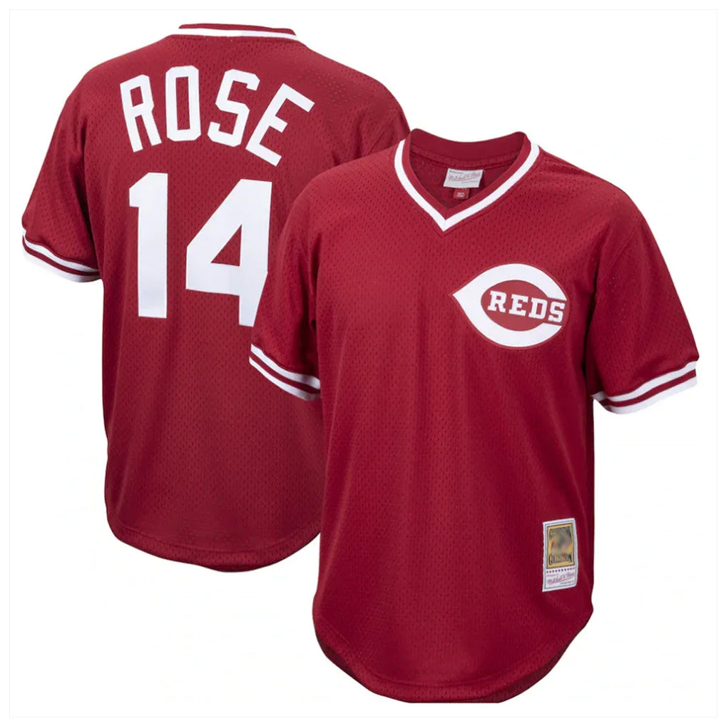 Pouc C.Reds #14 Pete Rose Player Red Throwback Cooperstown Collection Limited T-shirt Stitched Jerseys
