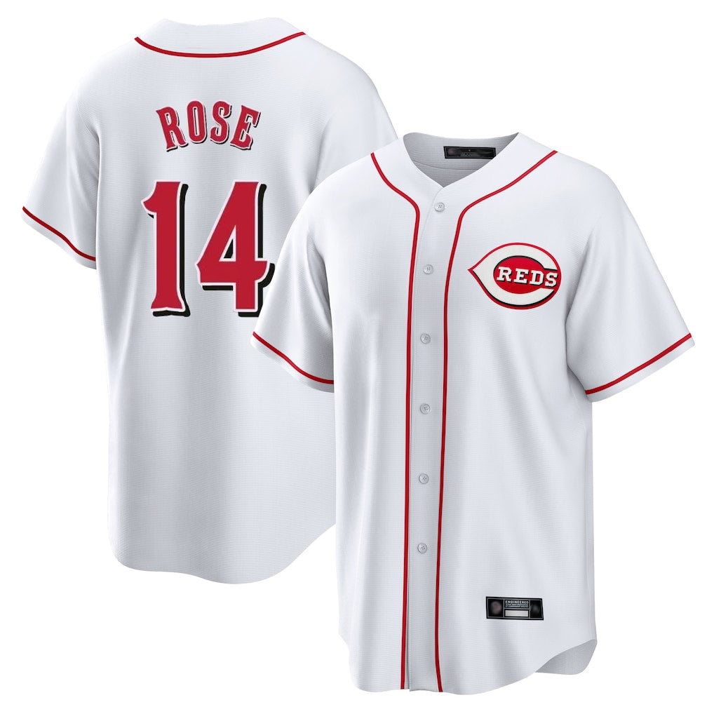 Pouc C.Reds #14 Pete Rose Player White Game Home Stitched Jerseys