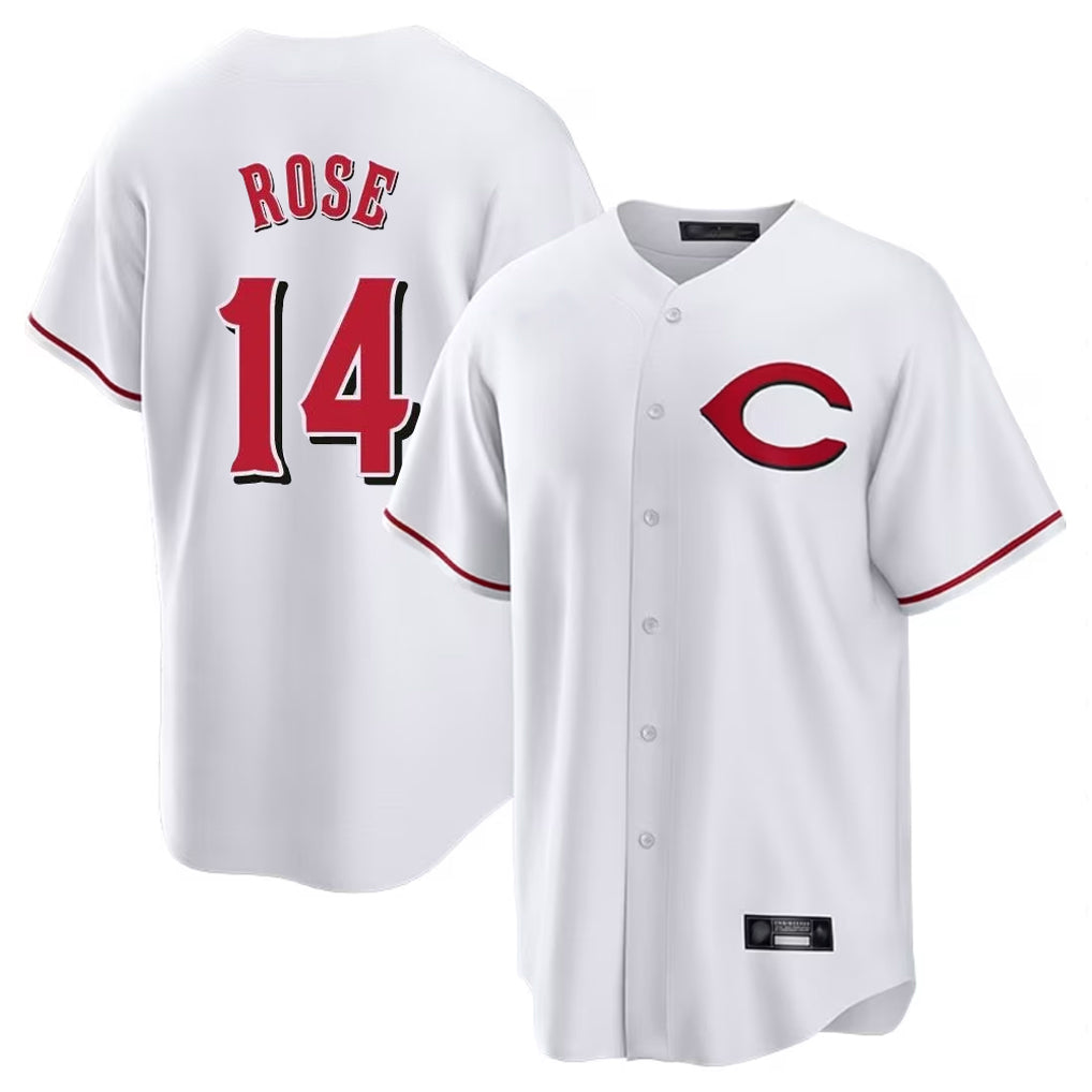 Pouc C.Reds #14 Pete Rose Player White Home Game Stitched Jerseys