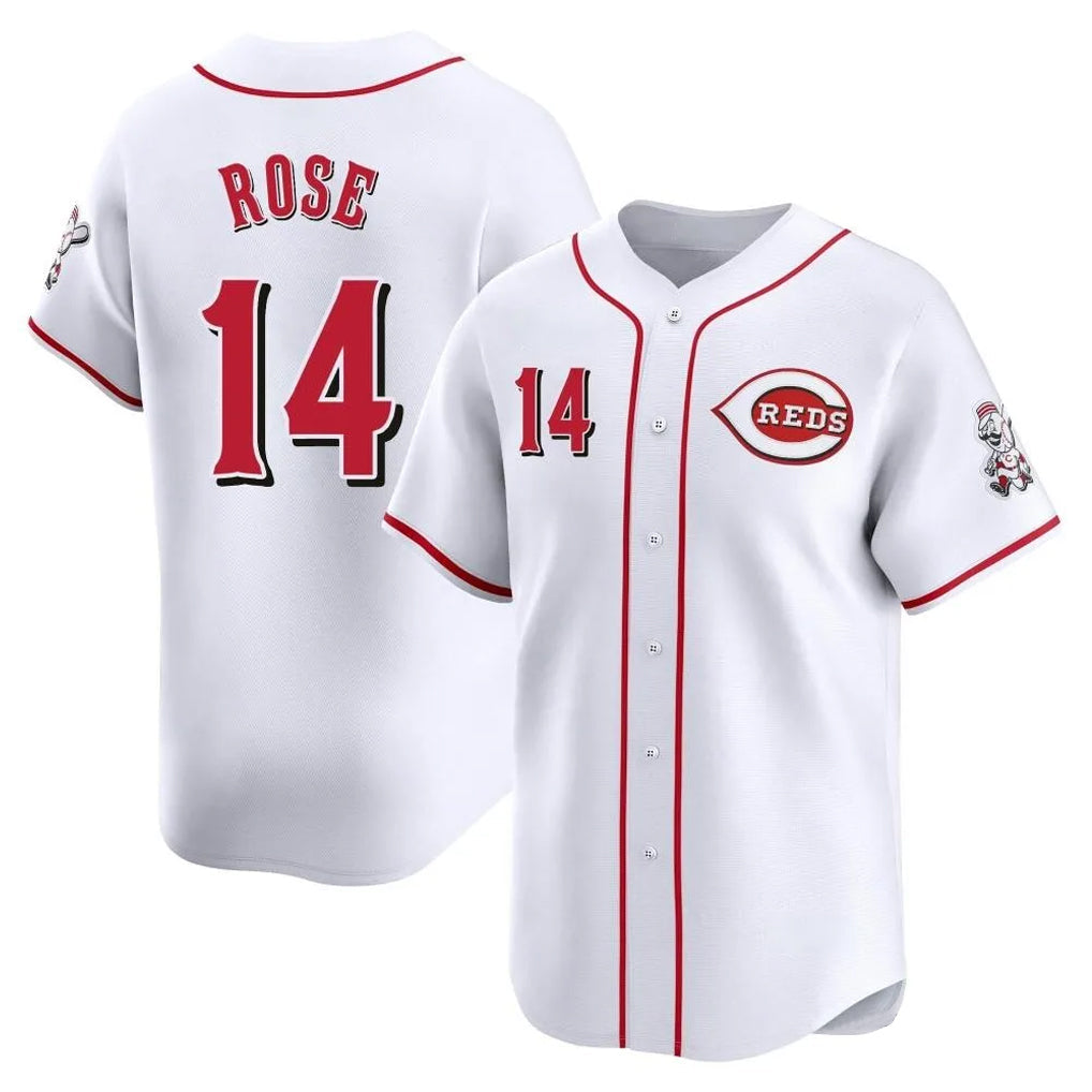 Pouc C.Reds #14 Pete Rose Player White Home Limited Stitched Jerseys
