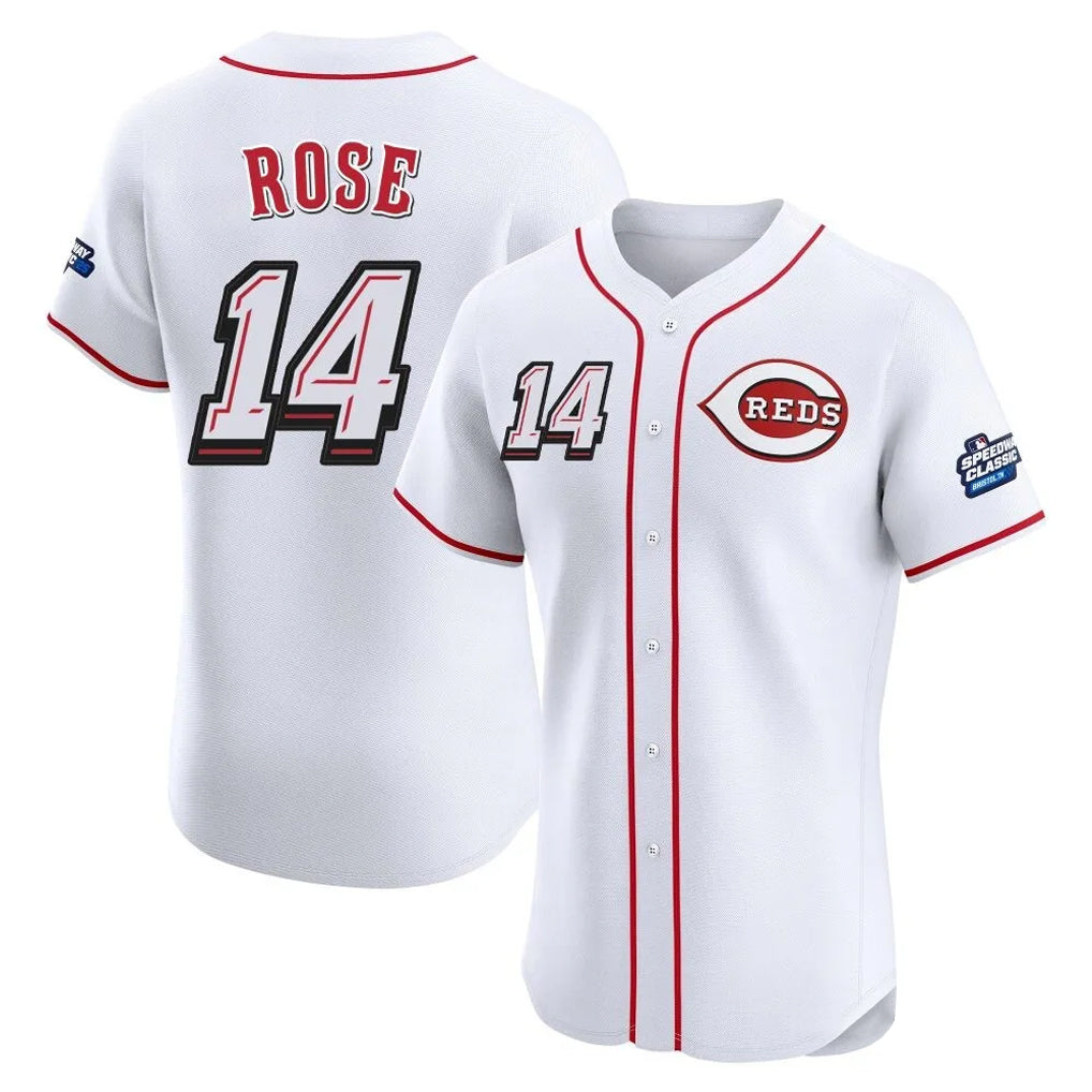 Pouc C.Reds #14 Pete Rose Player White Speedway Classic Limited Elite Home Stitched Jerseys