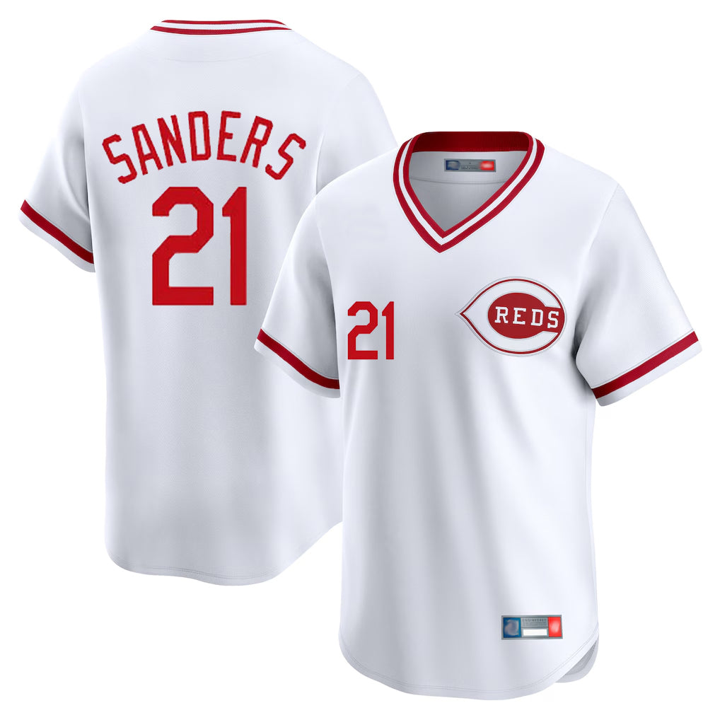 Pouc C.Reds #21 Hunter Greene Player White Cooperstown Collection Limited T-shirt Home Stitched Jerseys