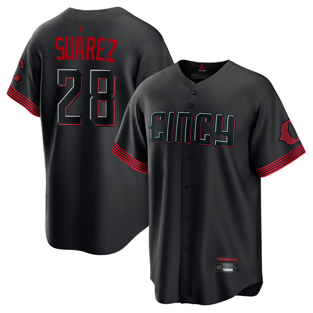 Pouc C.Reds #28 Eugenio Su¡§¡érez Player Black City Connect Home Game Stitched Jerseys