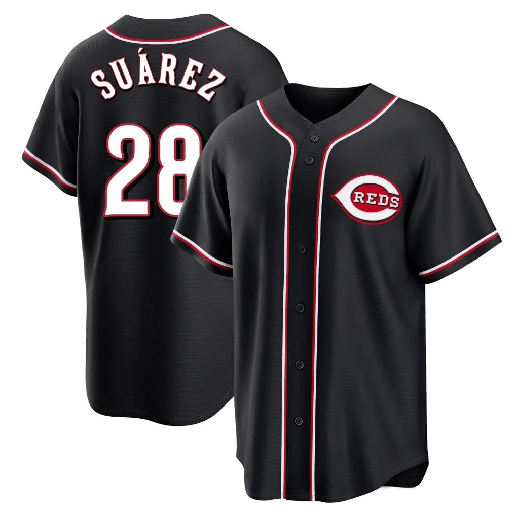 Pouc C.Reds #28 Eugenio Su¡§¡érez Player Black Fashion Out Home Game Stitched Jerseys