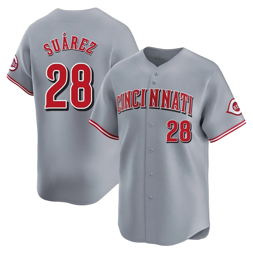 Pouc C.Reds #28 Eugenio Su¡§¡érez Player Gray Home Limited Stitched Jerseys
