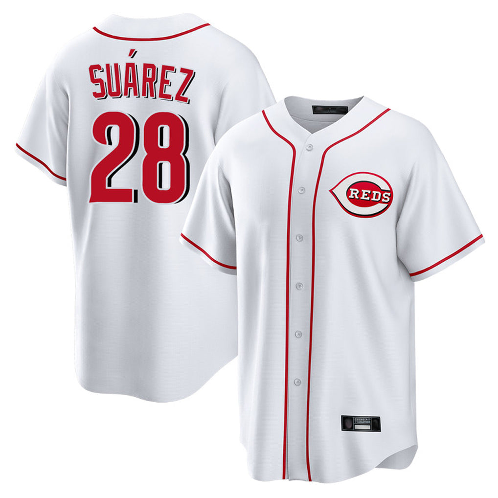 Pouc C.Reds #28 Eugenio Su¡§¡érez Player White Game Home Stitched Jerseys