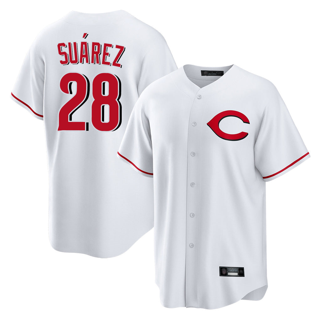 Pouc C.Reds #28 Eugenio Su¡§¡érez Player White Home Game Stitched Jerseys