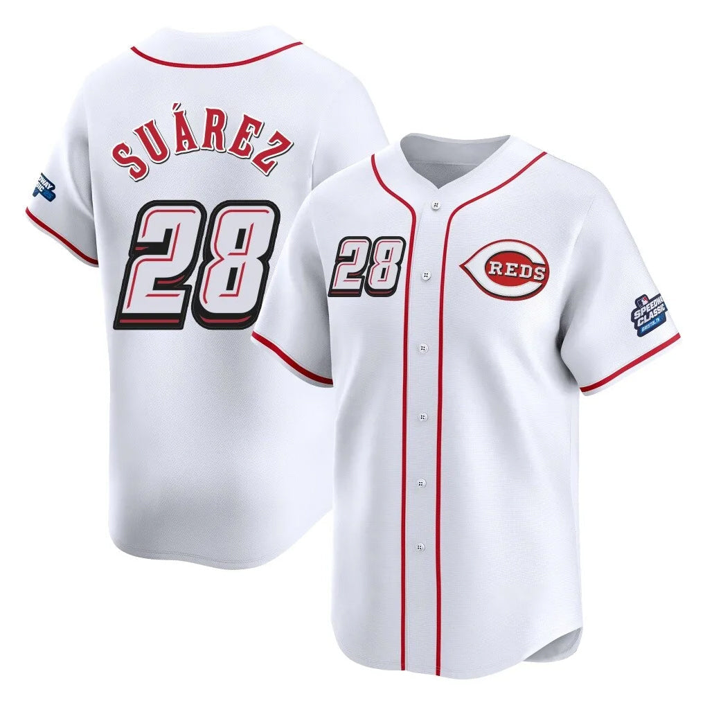 Pouc C.Reds #28 Eugenio Su¡§¡érez Player White Speedway Classic Home Limited Stitched Jerseys