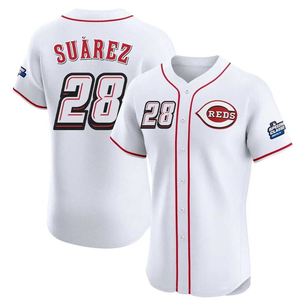 Pouc C.Reds #28 Eugenio Su¡§¡érez Player White Speedway Classic Limited Elite Home Stitched Jerseys