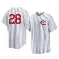 Pouc C.Reds #28 Eugenio Su¡§¡érez Player White Stripe Field of Dreams Game Home Stitched Jerseys