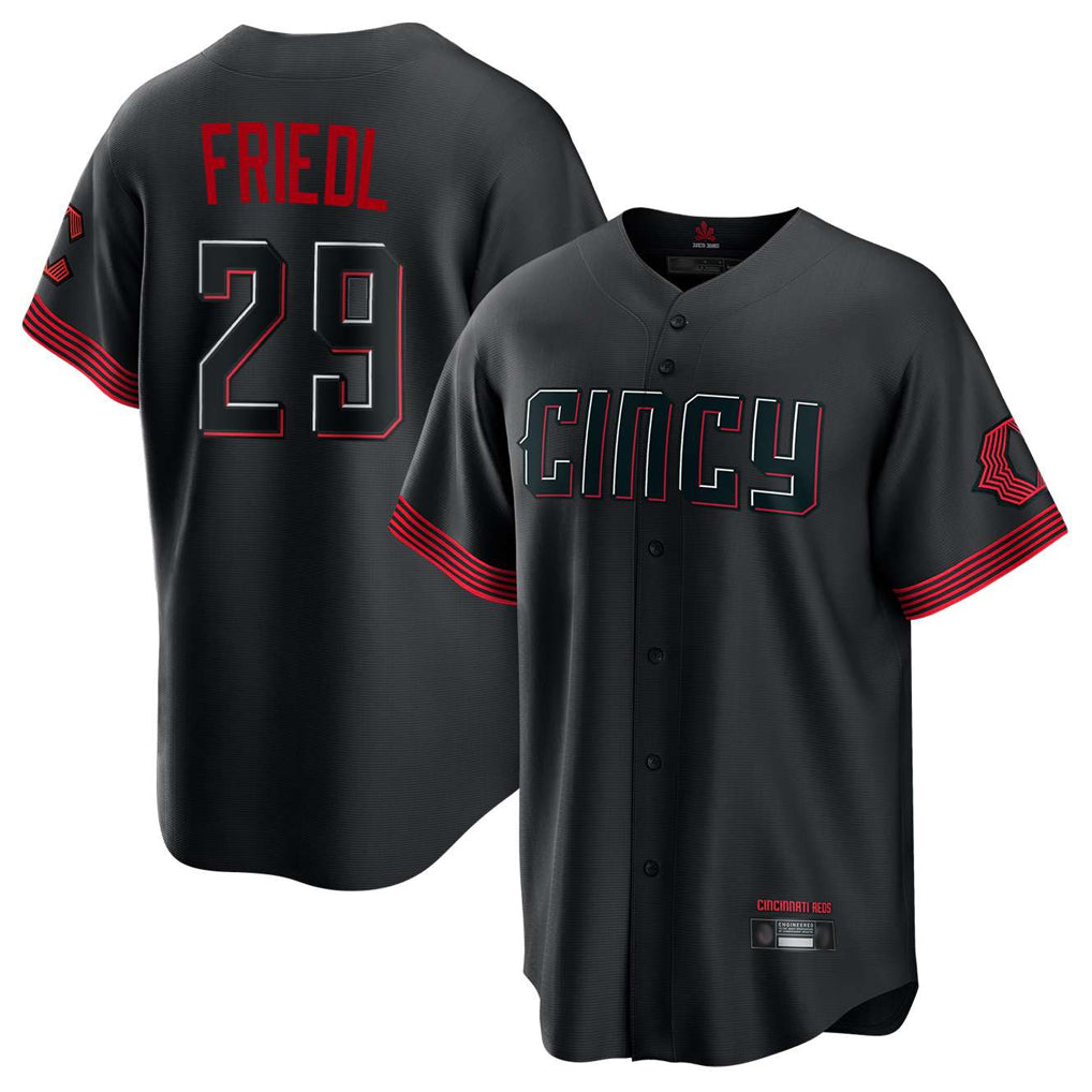 Pouc C.Reds #29 TJ Friedl Player Black City Connect Home Game Stitched Jerseys