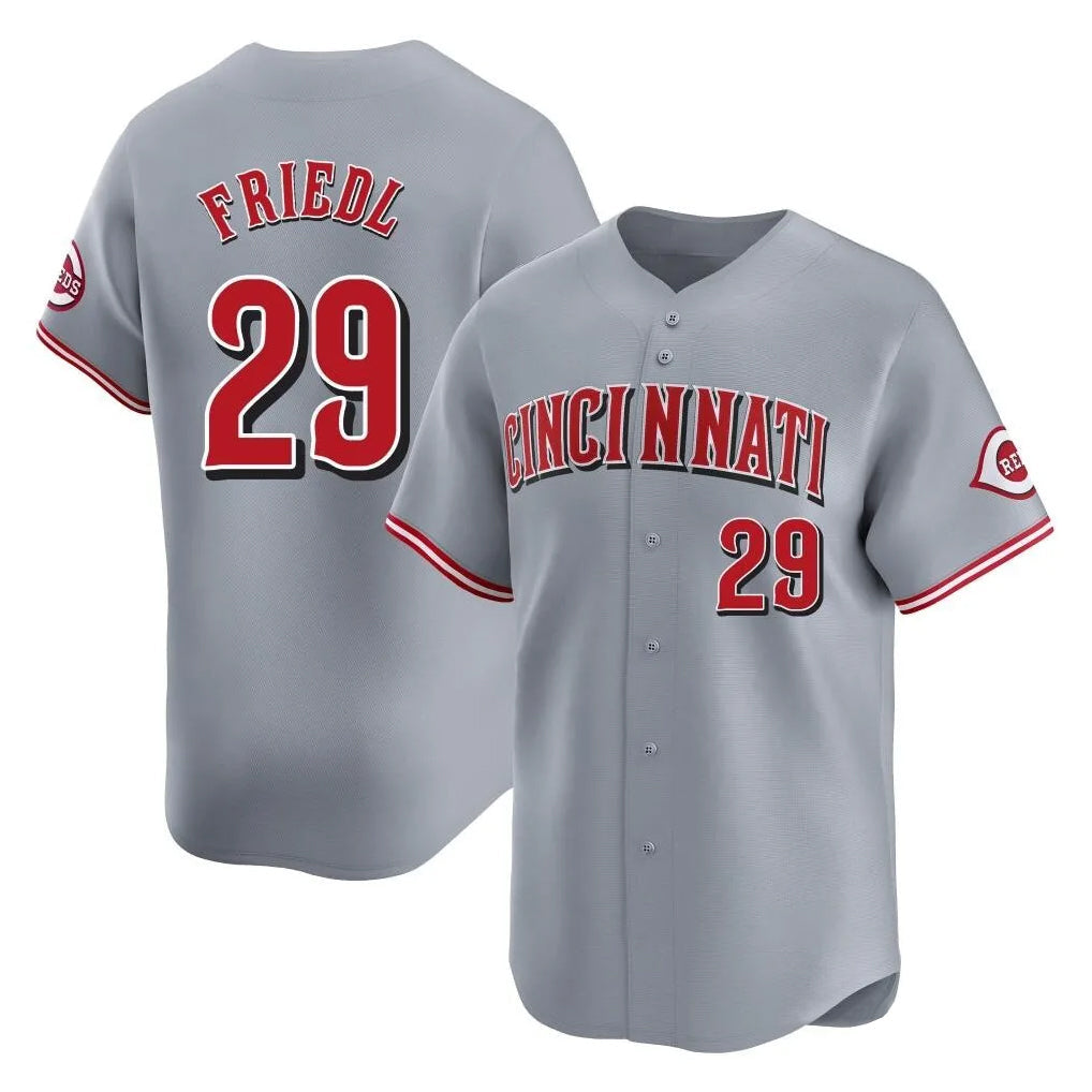 Pouc C.Reds #29 TJ Friedl Player Gray Home Limited Stitched Jerseys