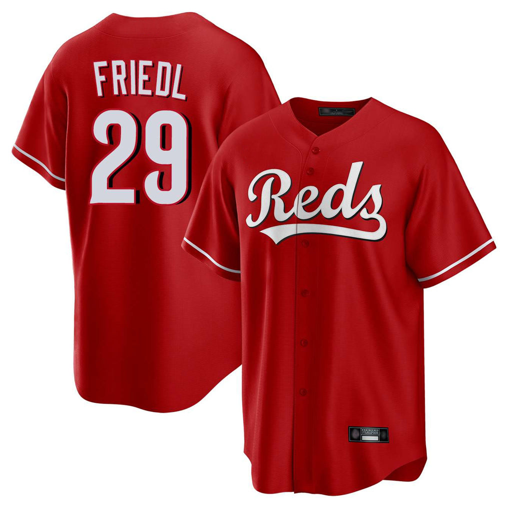 Pouc C.Reds #29 TJ Friedl Player Red Home Game Stitched Jerseys