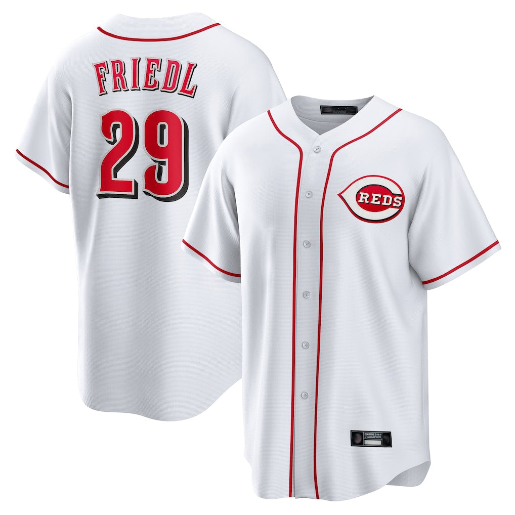 Pouc C.Reds #29 TJ Friedl Player White Game Home Stitched Jerseys