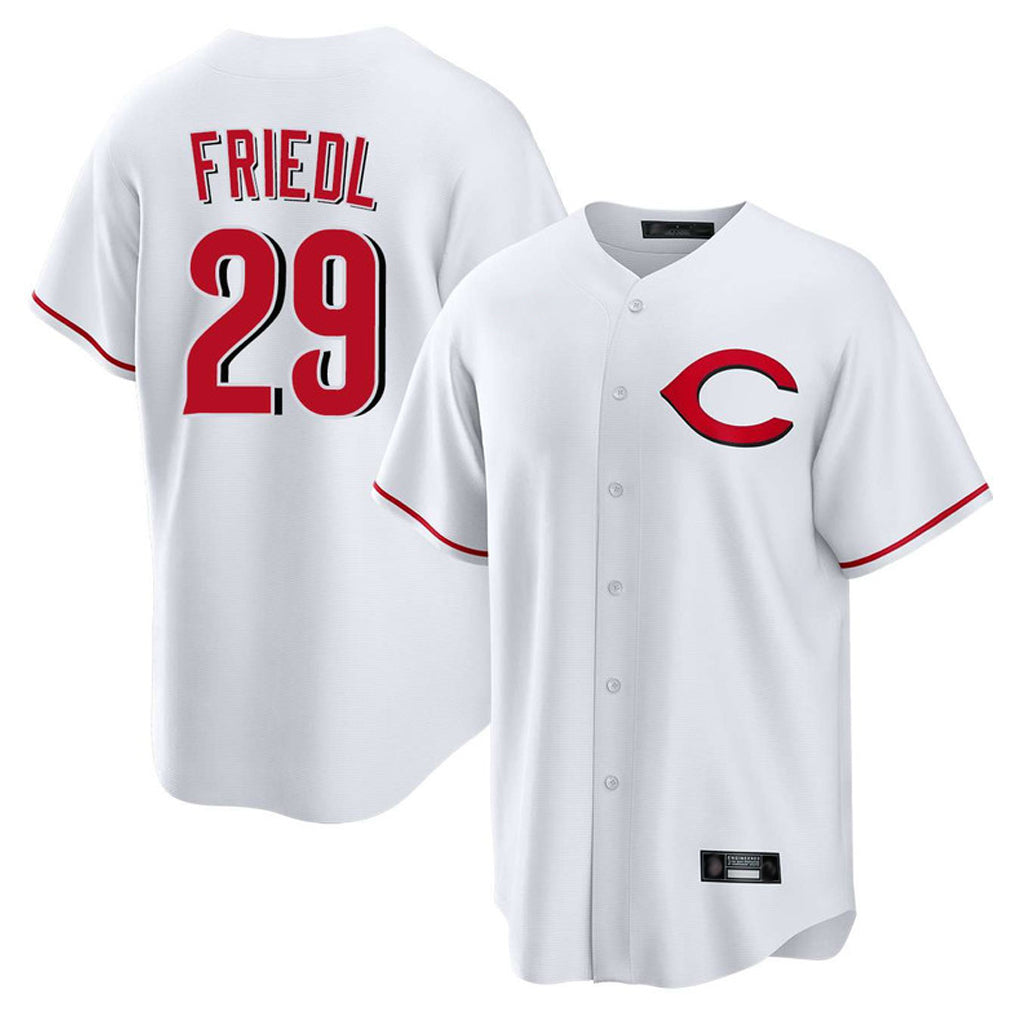 Pouc C.Reds #29 TJ Friedl Player White Home Game Stitched Jerseys