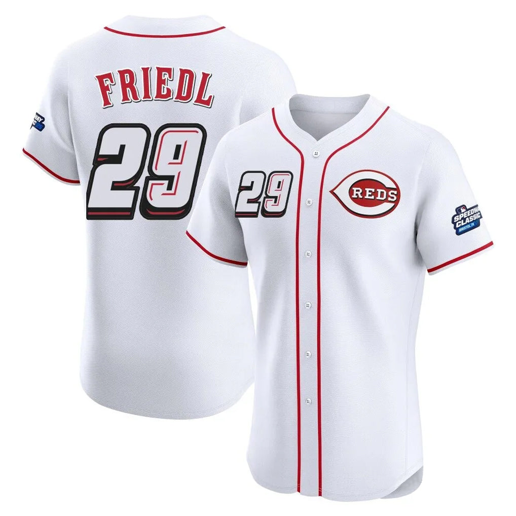 Pouc C.Reds #29 TJ Friedl Player White Speedway Classic Limited Elite Home Stitched Jerseys