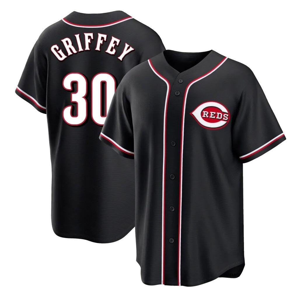 Pouc C.Reds #30 Ken Griffey Player Black Fashion Out Home Game Stitched Jerseys