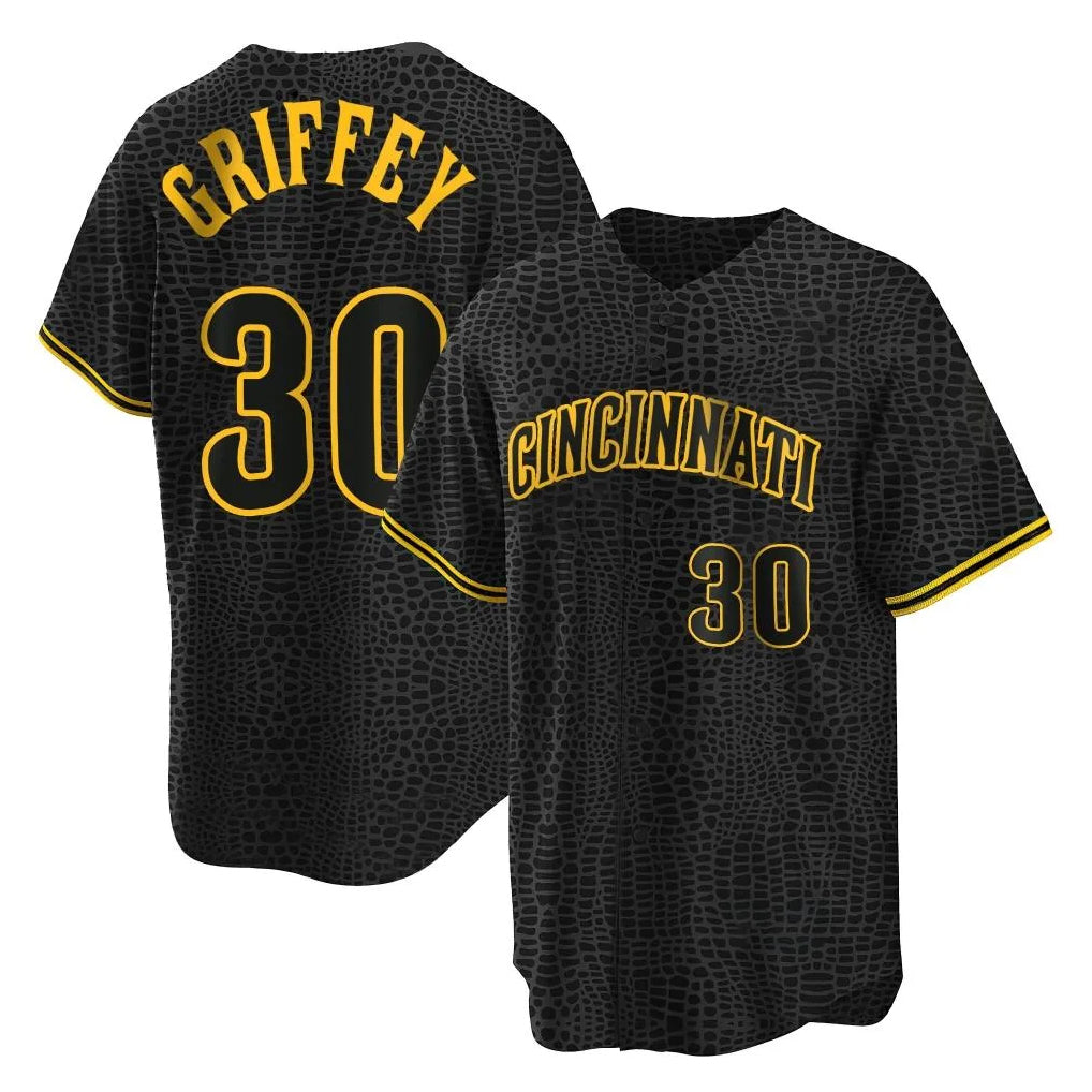 Pouc C.Reds #30 Ken Griffey Player Black Snake Skin City Home Stitched Jerseys