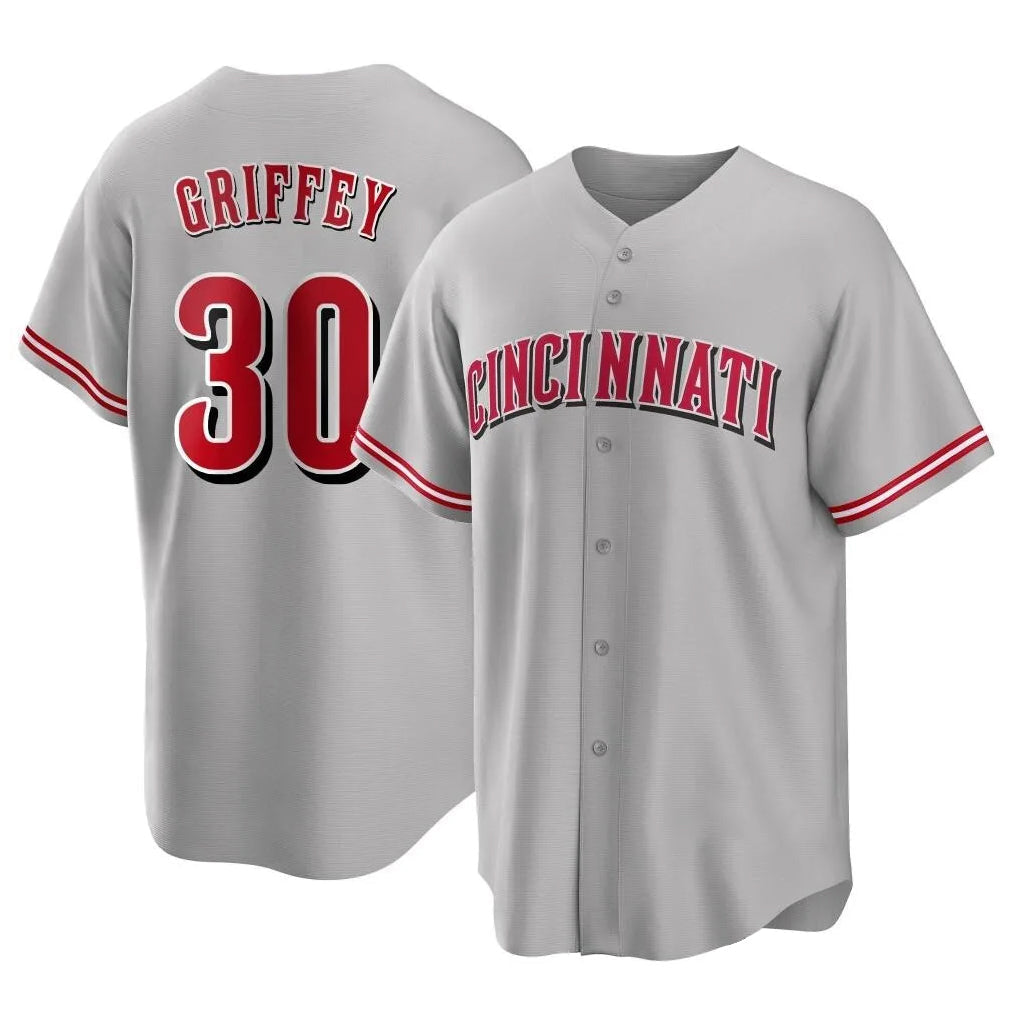 Pouc C.Reds #30 Ken Griffey Player Gray Home Game Stitched Jerseys