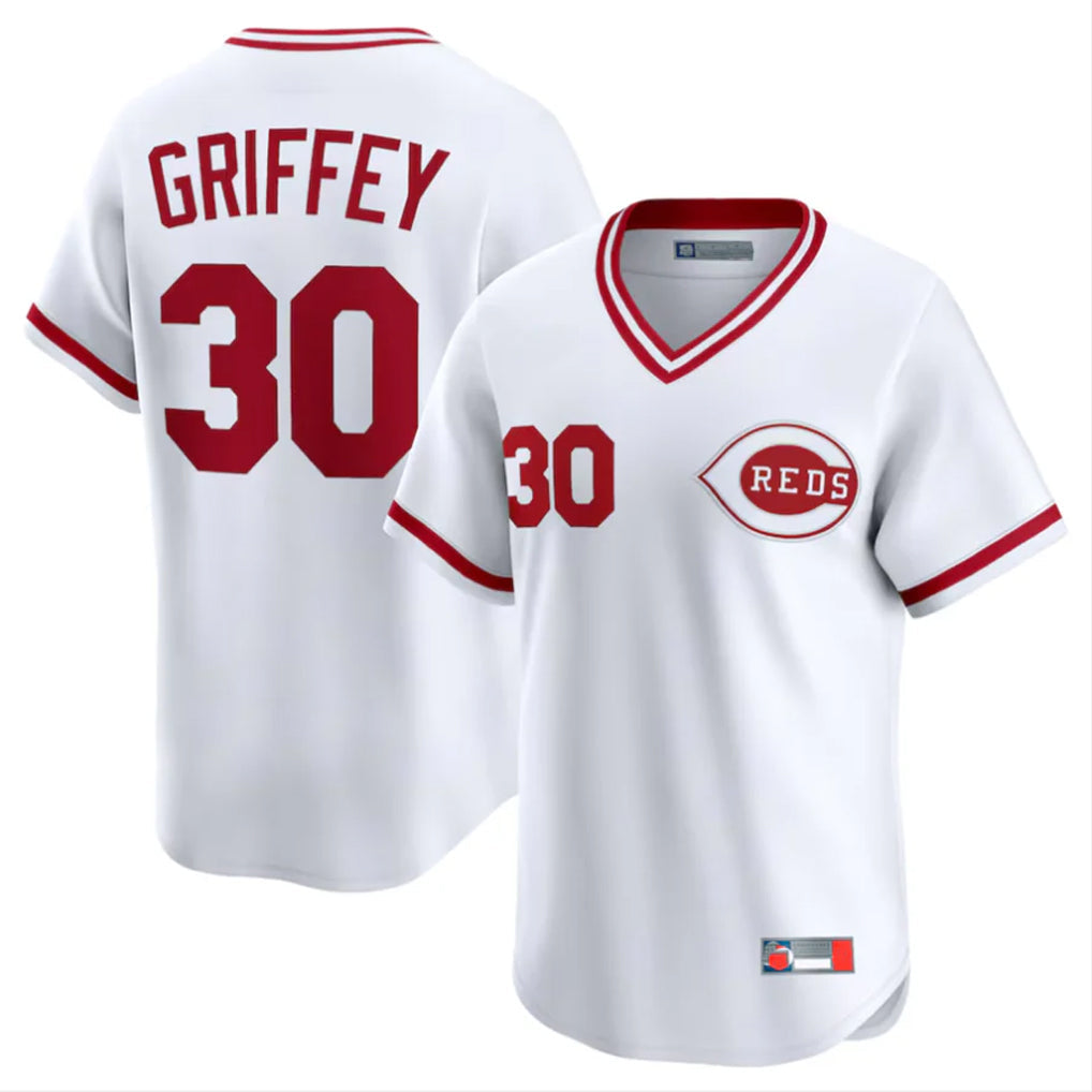 Pouc C.Reds #30 Ken Griffey Player White Cooperstown Collection Limited T-shirt Home Stitched Jerseys