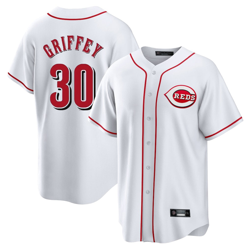 Pouc C.Reds #30 Ken Griffey Player White Game Home Stitched Jerseys