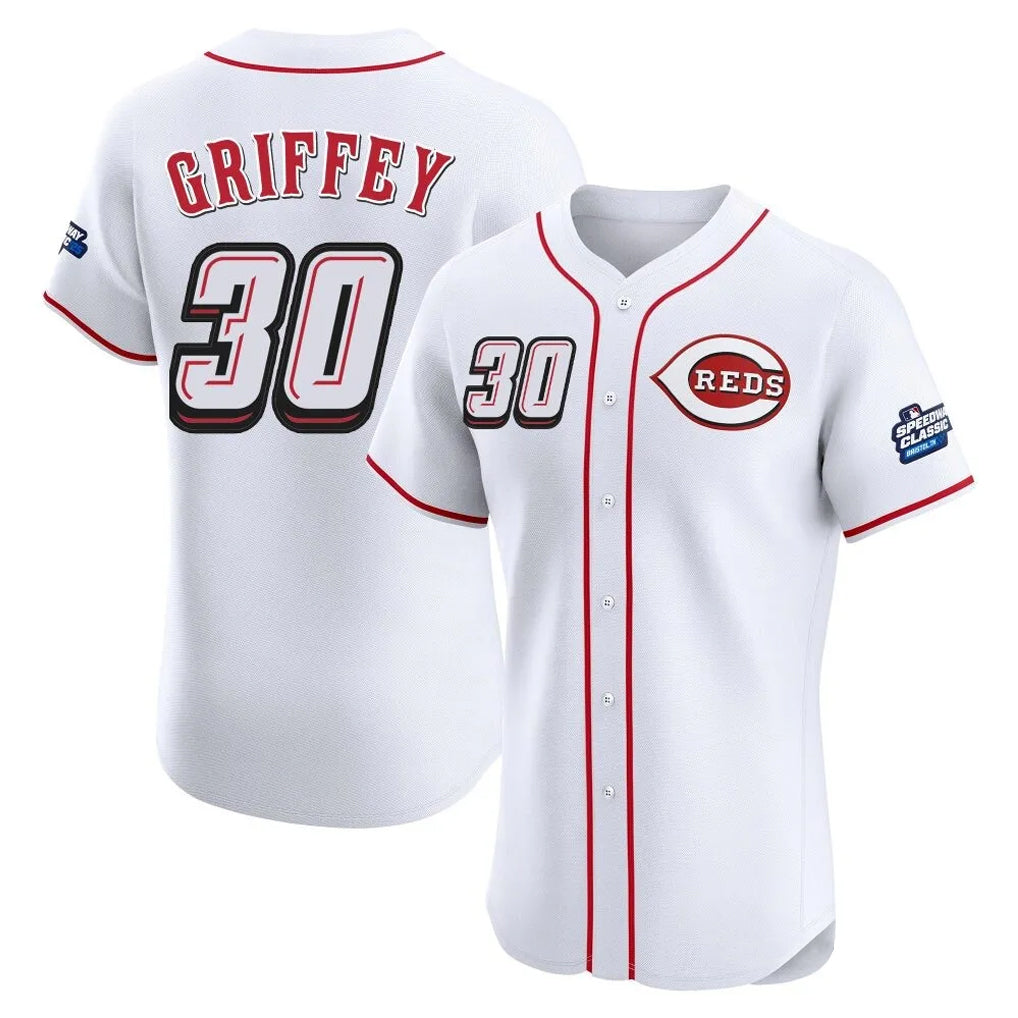 Pouc C.Reds #30 Ken Griffey Player White Speedway Classic Limited Elite Home Stitched Jerseys