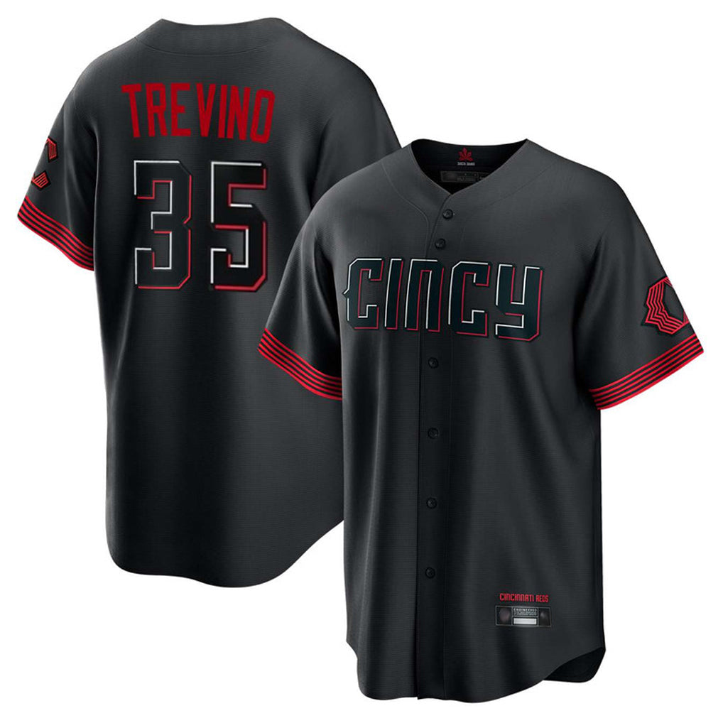 Pouc C.Reds #35 Jose Trevino Player Black City Connect Home Game Stitched Jerseys
