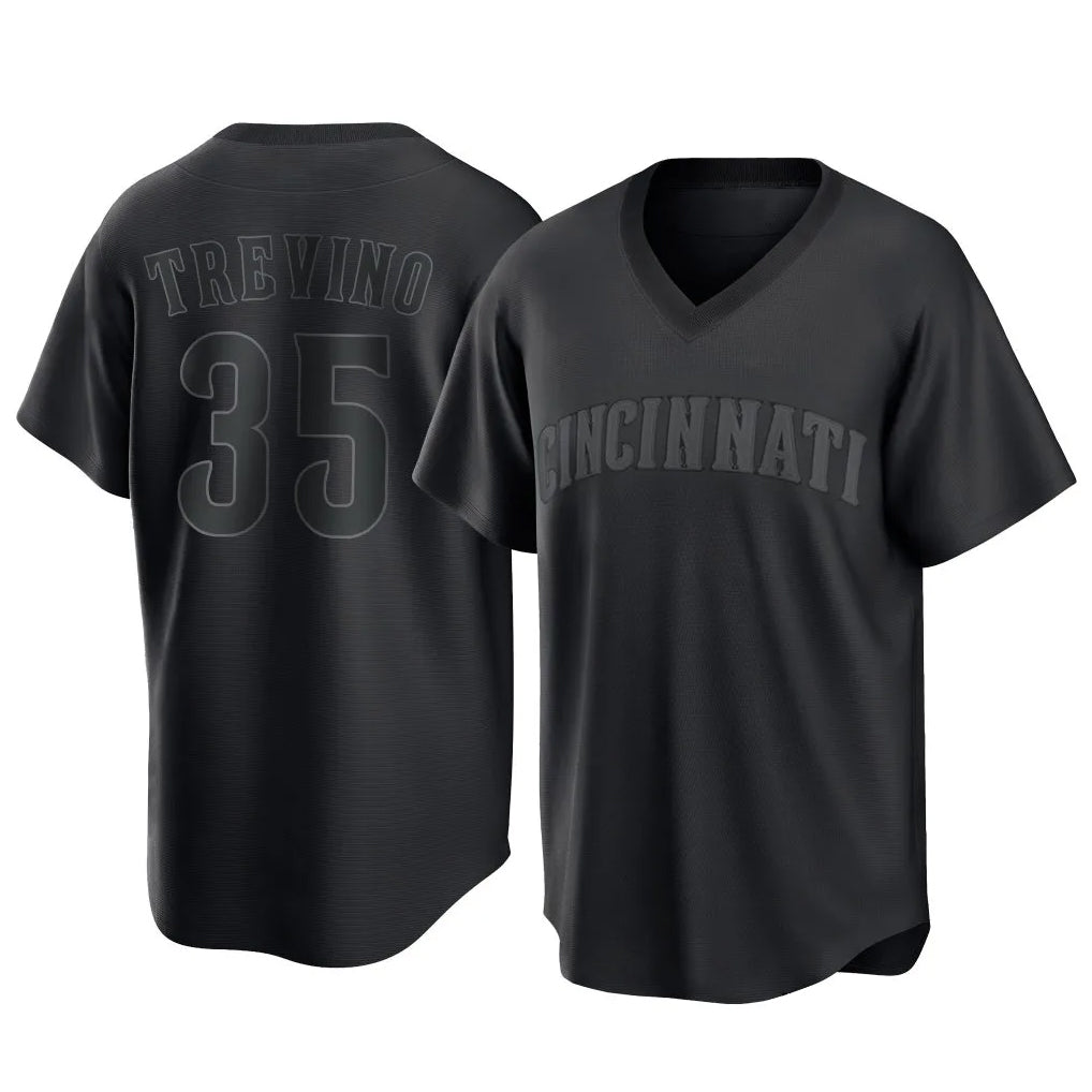 Pouc C.Reds #35 Jose Trevino Player Black T-shirt Game Home Stitched Jerseys