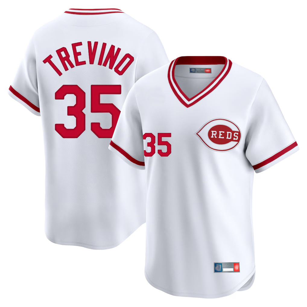 Pouc C.Reds #35 Jose Trevino Player White Cooperstown Collection Limited T-shirt Home Stitched Jerseys