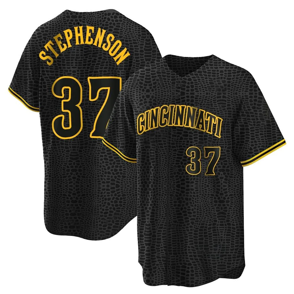 Pouc C.Reds #37 Tyler Stephenson Player Black Snake Skin City Home Stitched Jerseys