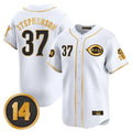 Pouc C.Reds #37 Tyler Stephenson Player White-Gold Vapor Premier Limited Home Stitched Jerseys