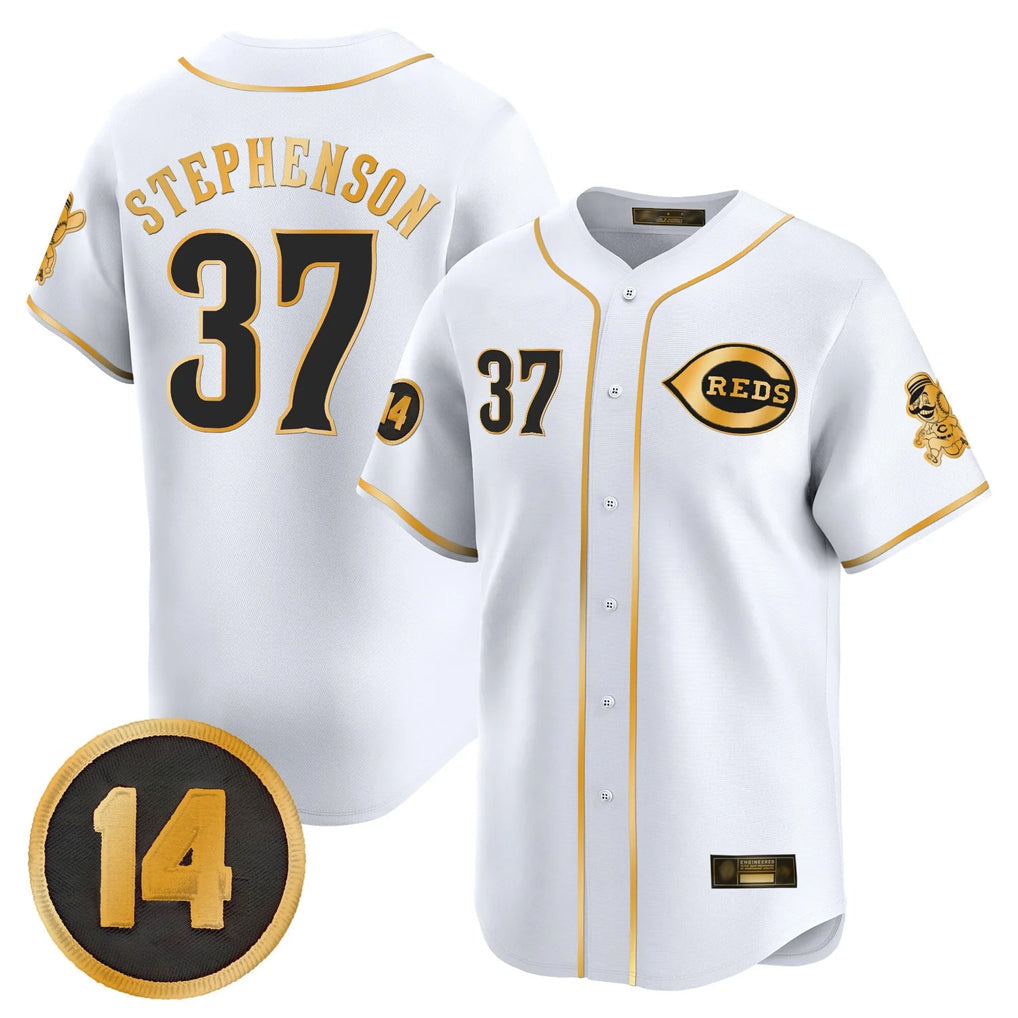 Pouc C.Reds #37 Tyler Stephenson Player White-Gold Vapor Premier Limited Home Stitched Jerseys