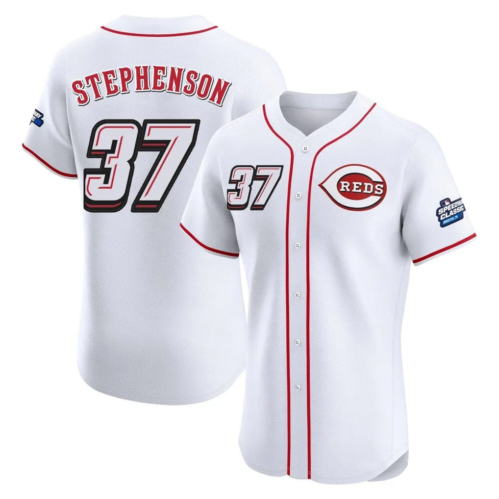 Pouc C.Reds #37 Tyler Stephenson Player White Speedway Classic Limited Elite Home Stitched Jerseys