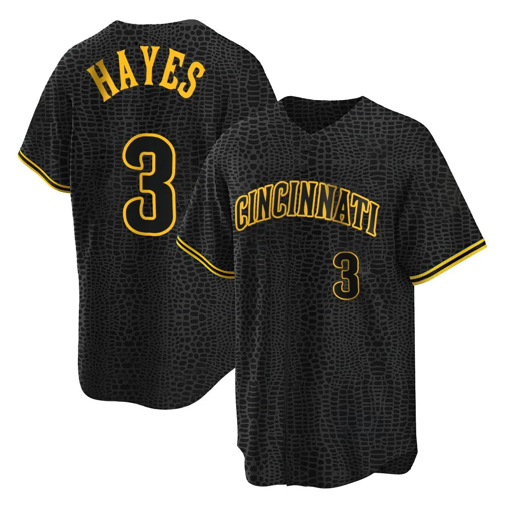 Pouc C.Reds #3 Ke'Bryan Hayes Player Black Snake Skin City Home Stitched Jerseys