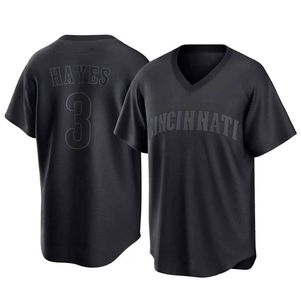Pouc C.Reds #3 Ke'Bryan Hayes Player Black T-shirt Game Home Stitched Jerseys
