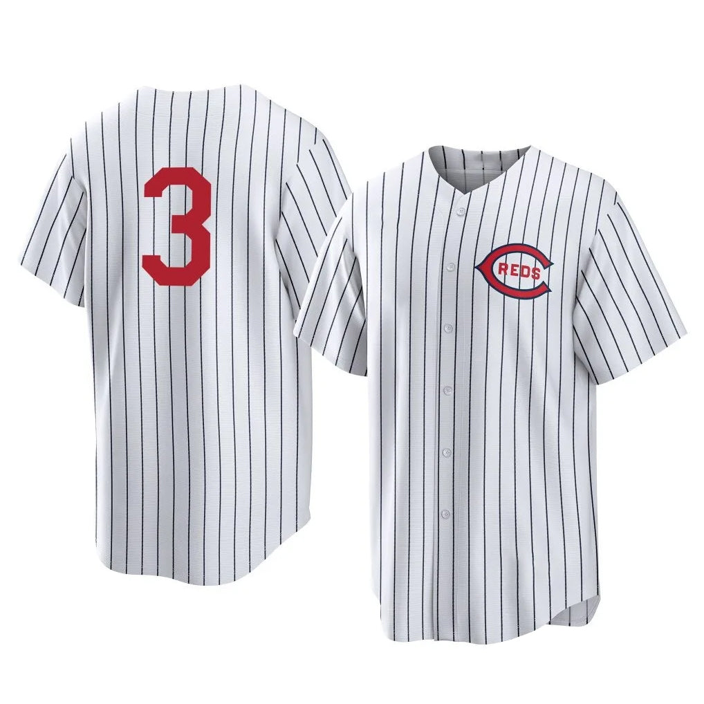 Pouc C.Reds #3 Ke'Bryan Hayes Player White Stripe Field of Dreams Game Home Stitched Jerseys