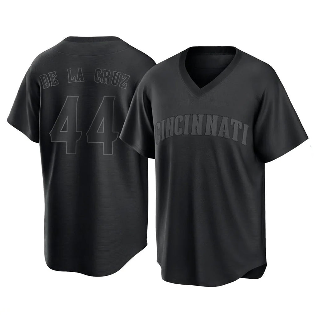Pouc C.Reds #44 Elly De La Cruz Player Black T-shirt Game Home Stitched Jerseys