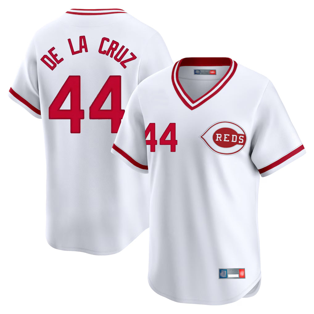 Pouc C.Reds #44 Elly De La Cruz Player White Cooperstown Collection Limited Stitched Jerseys